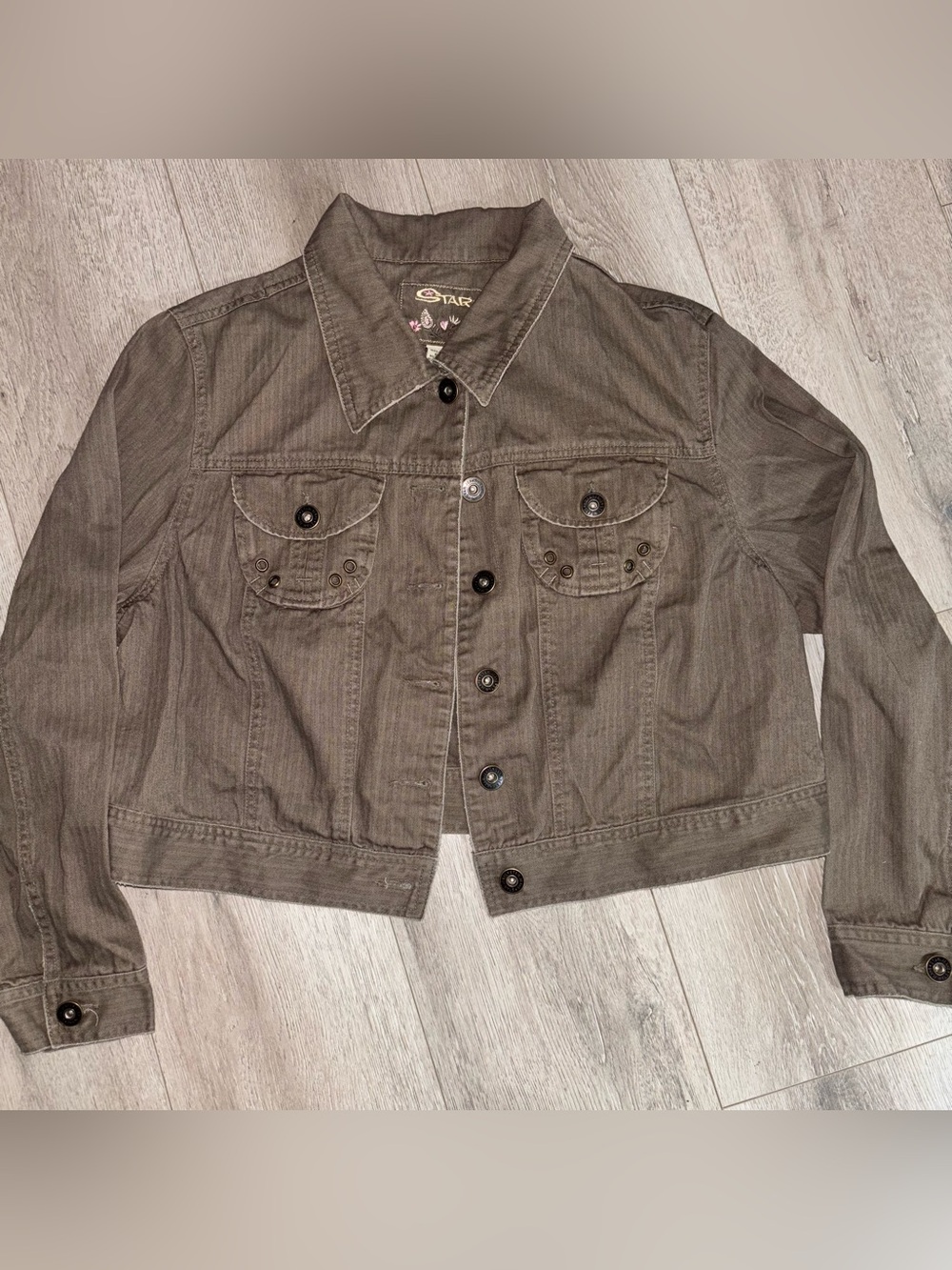 Women’s Size 2X Cropped Jacket Olive Green Star Jeans